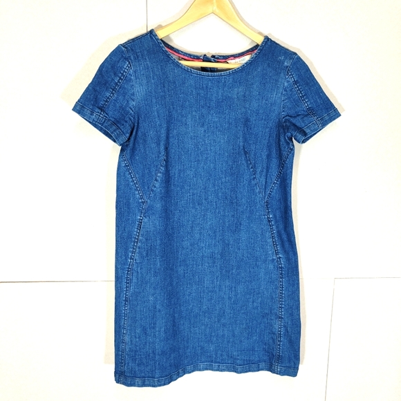 Boden Dresses & Skirts - Boden Blue Denim Pinafore Dress Size 10 P Petite Smock Pockets Short Sleeve